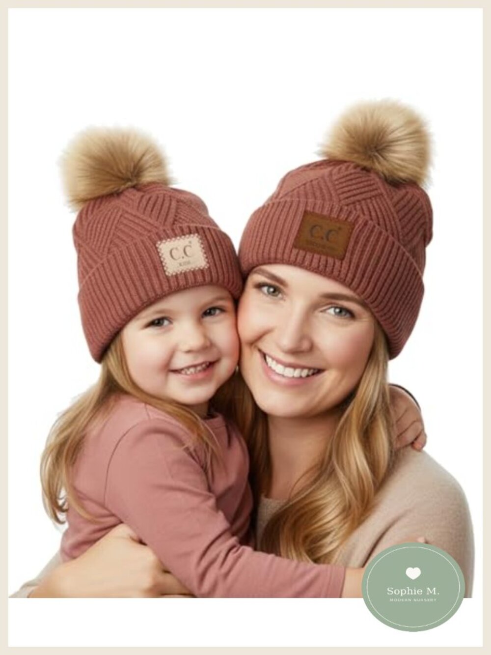 Matching Mom and Toddler Girl Knit Pom Beanie Set, Winter Hats